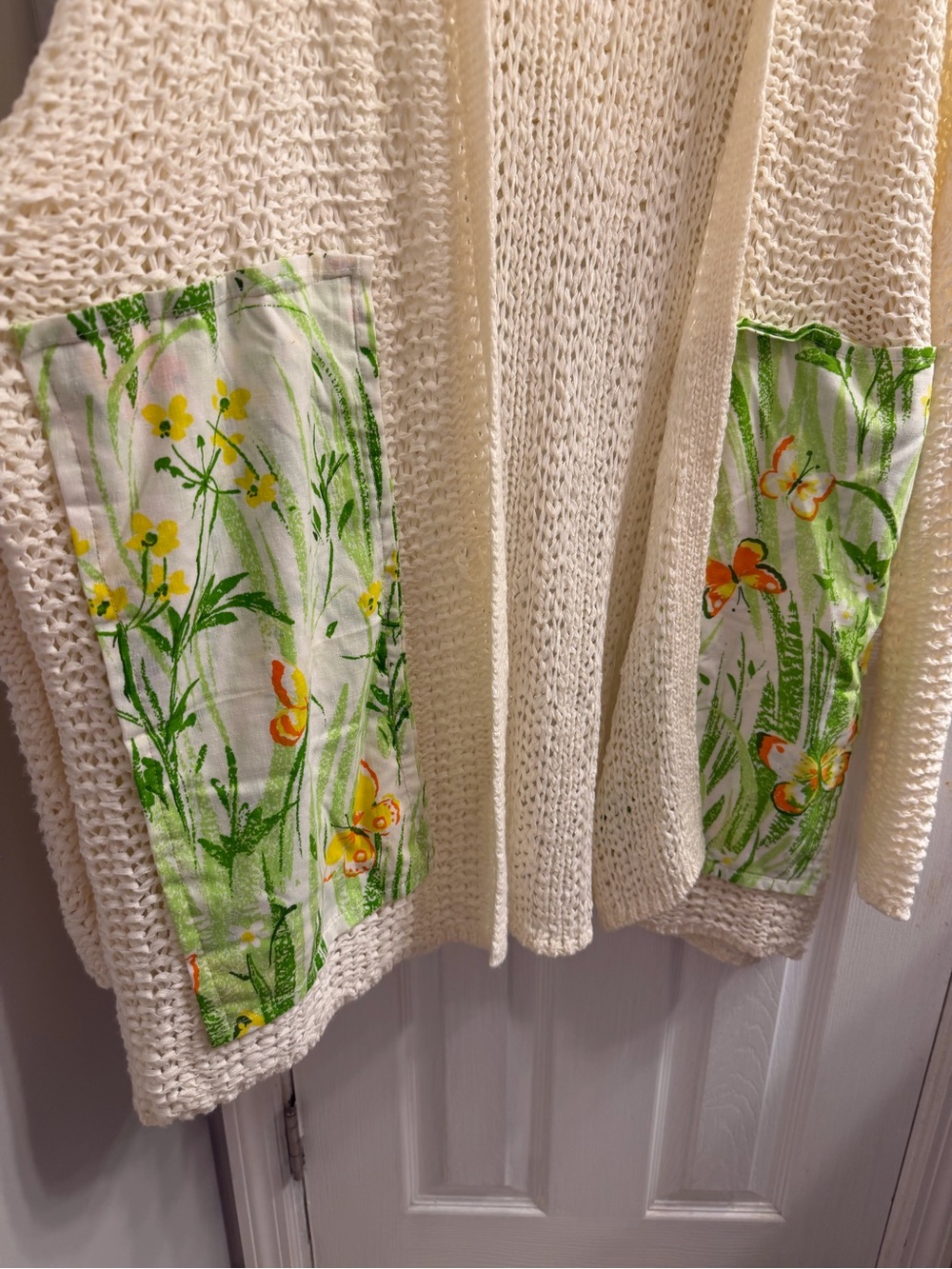 The Morgan Factory Upcycled Open-Front Hooded Sweater w/Vintage Fabric Panels - Picture 3 of 6